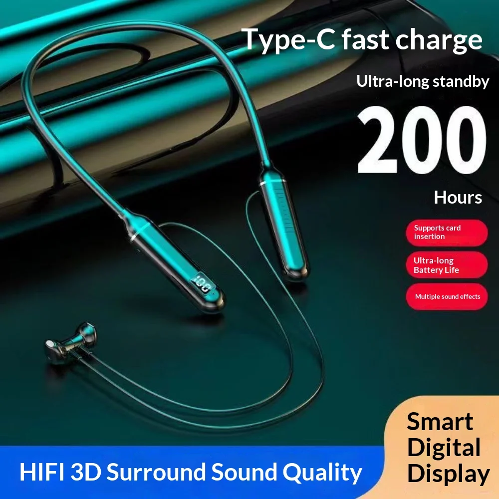 New Model Bluetooth Neckband Earphones HiFi Stereo Sound Noise Cancellation Comfortable for Running Sports Business Sleep E-Spor