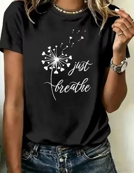 2026 Women 3-Pack Casual T-Shirt Multipack, Mental Health Awareness Graphic Tees With Dandelion Print & 