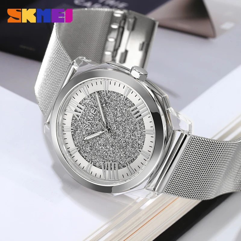 Skmei relógio masculino feminino moda fina relógio simples negócios malha de aço inoxidável relógio de quartzo relojes para hombres relógio