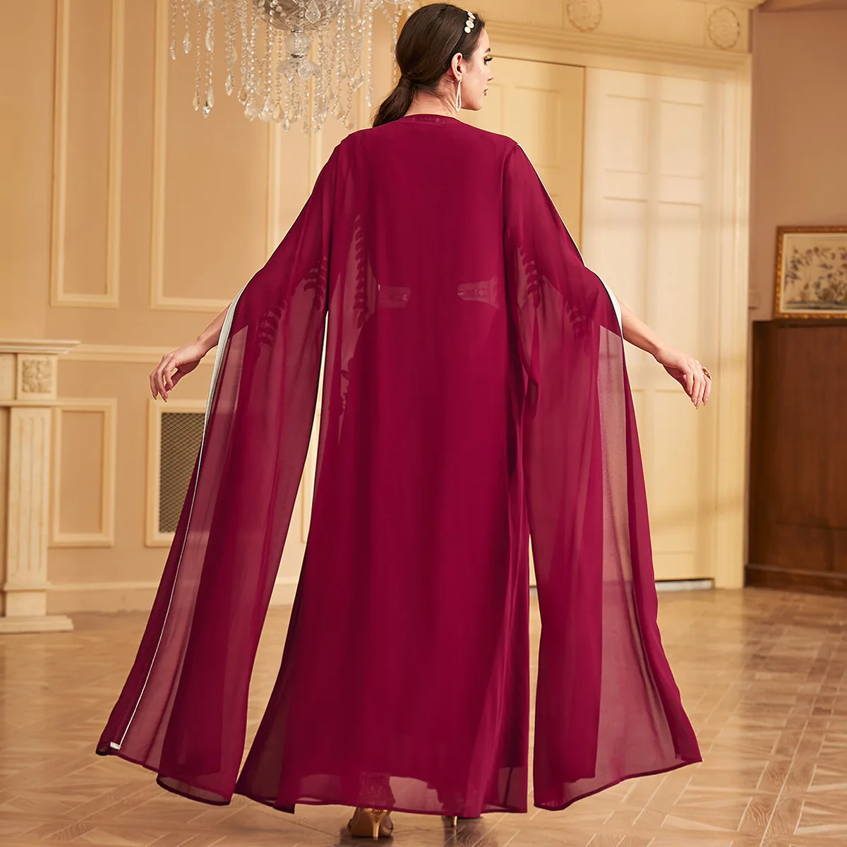 Vestido longo abaya muçulmano do oriente médio para mulheres, moda dubai, robe de duas peças, turquia islam, vestido bordado com apliques