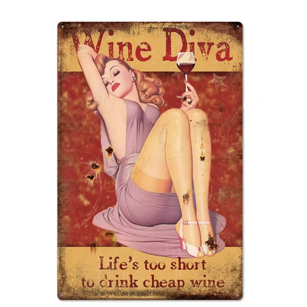 Vintage Pin Up Girl Tin Sign Plaque  Sexy Retro Metal Wall Decor for Bar Pub Club Man Cave  Classic Metal Sign Painting