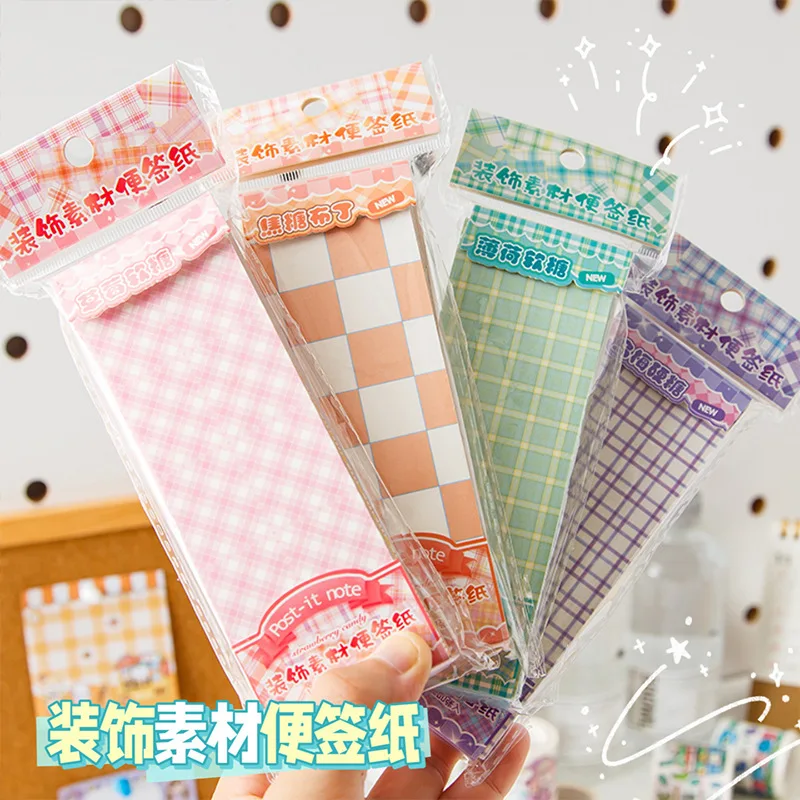 200 Sheets Simple Plaid Note Paper Tearable Non-sticky Decorative Material Cute Long Rectangle Colorful Grid Memo Stationery