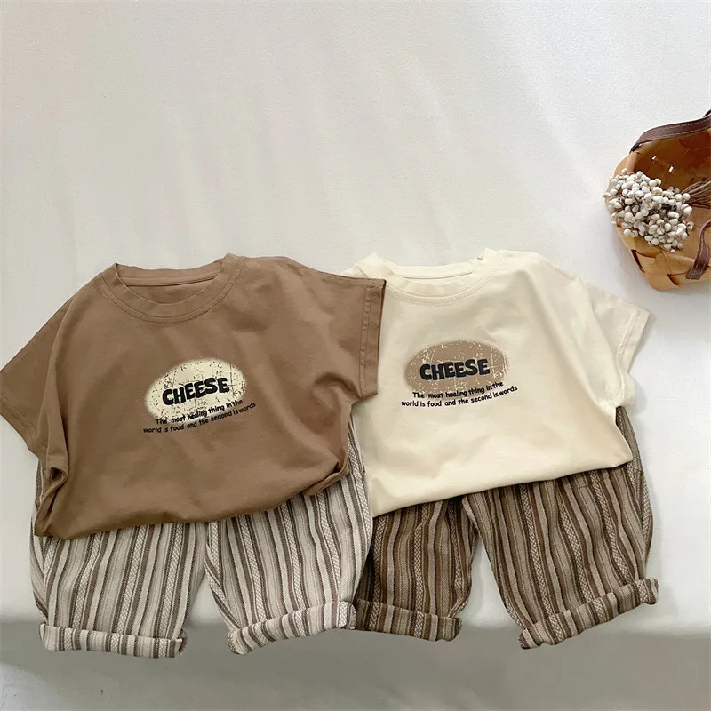 

2026 Summer New Children Short Sleeve T Shirts Cotton Boys Girls Loose Letter Print Tee Baby O-neck T Shirts Kids Clothes