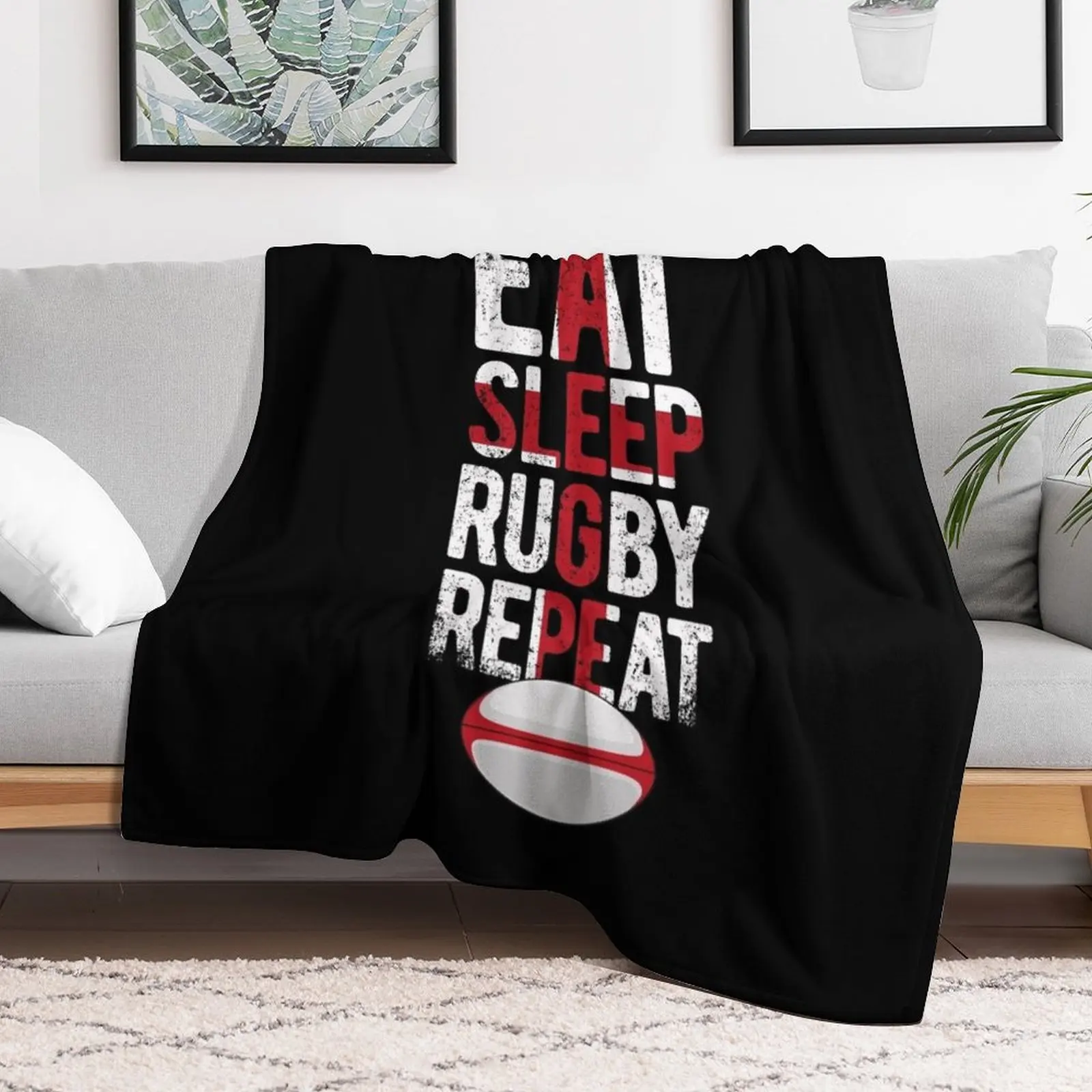 Eat sleep rugby repeat england rugby Throw Blanket Soft Sherpa Fleece Warm Blanket for Winter