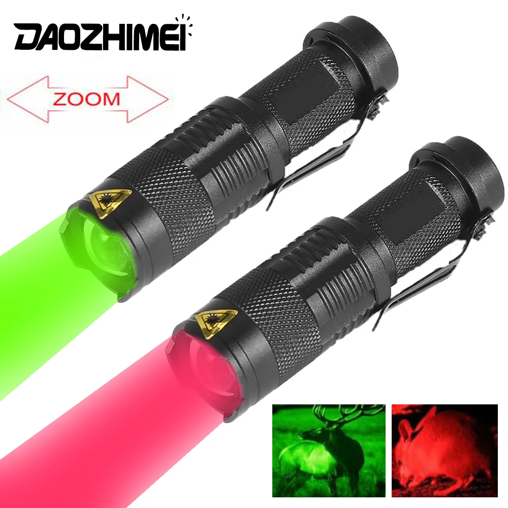 Mini Adjustable zoom SK68 Green/Red Light Flashlight 1 Modes Red Hunting Tactical Torch Zoomable Torch for Hotel Camera Detector