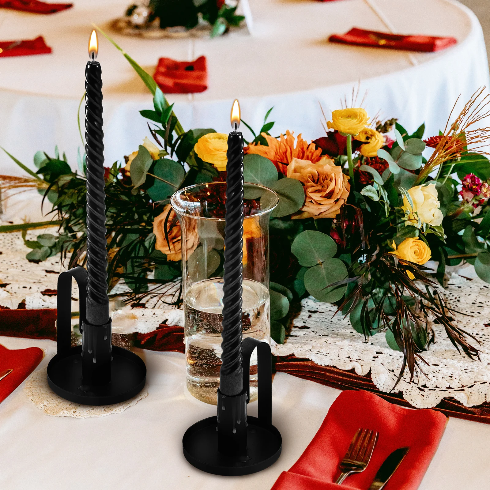 

2 pcs Iron Holders Matte Finish Rust Resistant Vintage Style Black Metal Candlestick Stands For Pillar Taper Candles Home