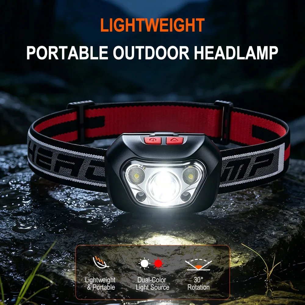 BORUiT 6 Modes LED Headlamp XPG Headlight White Red Light Memory Function Waterproof For Fishing Hiking Camping Repair Light