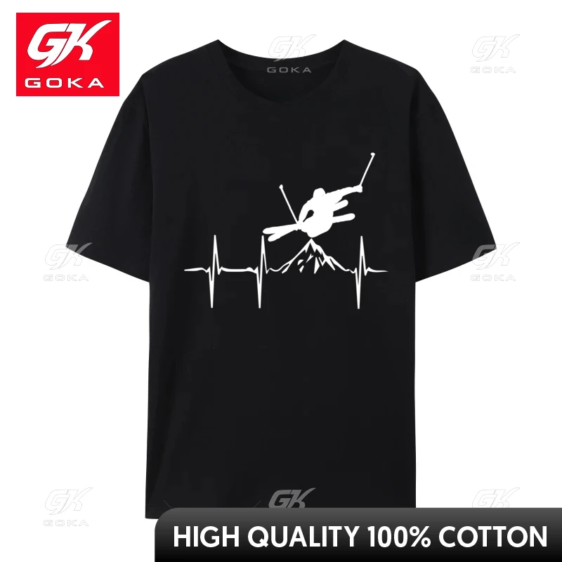 Ski Skiing Skier Heartbeat Cotton Man Shift Happens Funny Mountain Biking Tshirts Casual Tops T Shirt 2024 Popular T Shirt