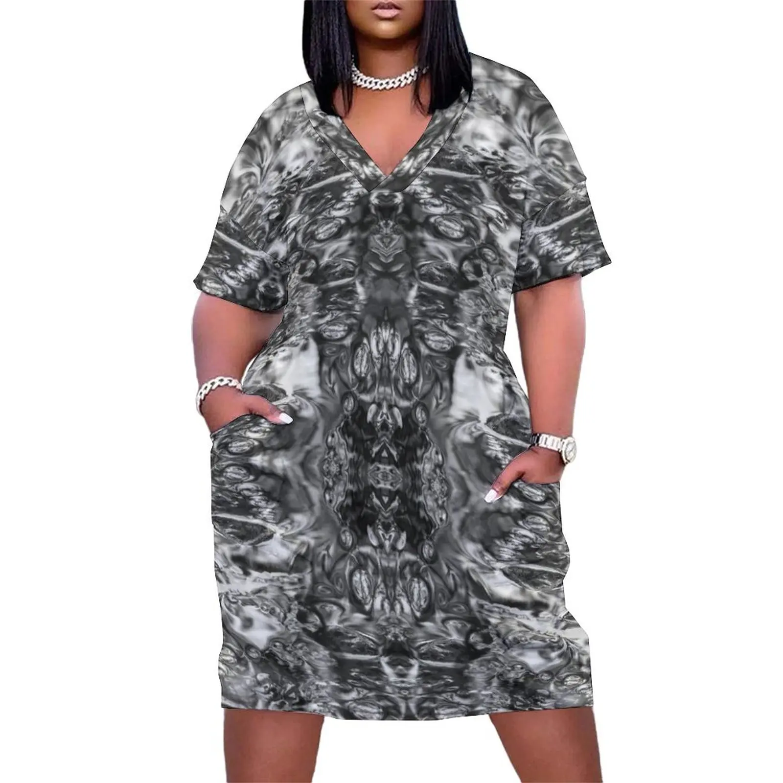 

Abstract Ripples Loose Pocket Dress women"s fashion dresses cute dress