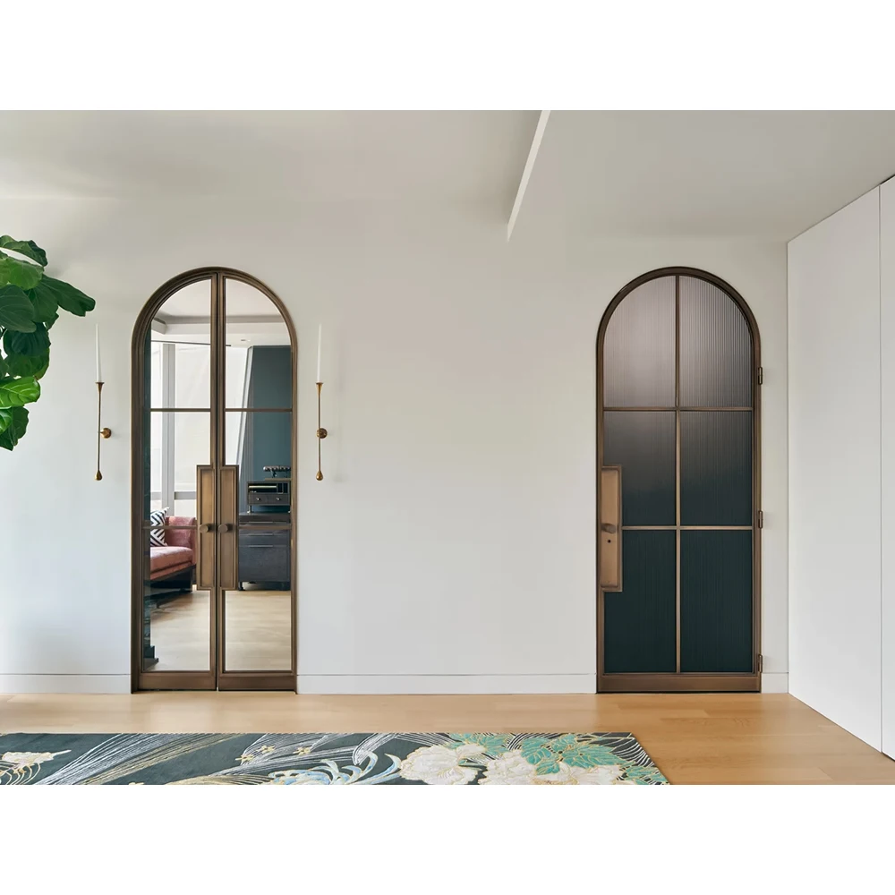 باب بمفصلات فرنسية من النحاس المقوس على الطراز النحيف للأبواب الزجاجية المتأرجحة الداخلية المصنوعة من الفولاذ مع شبكات #2