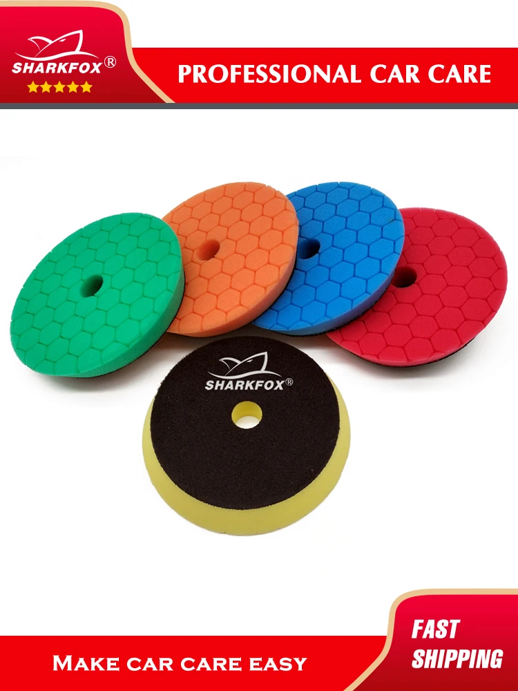 Sharkfox Polishing Pads 5/6 Inch Germany Foam Buff Sponge Pads Auto Car Buffing Pad Set for DA/RO Polisher Buffer Tools