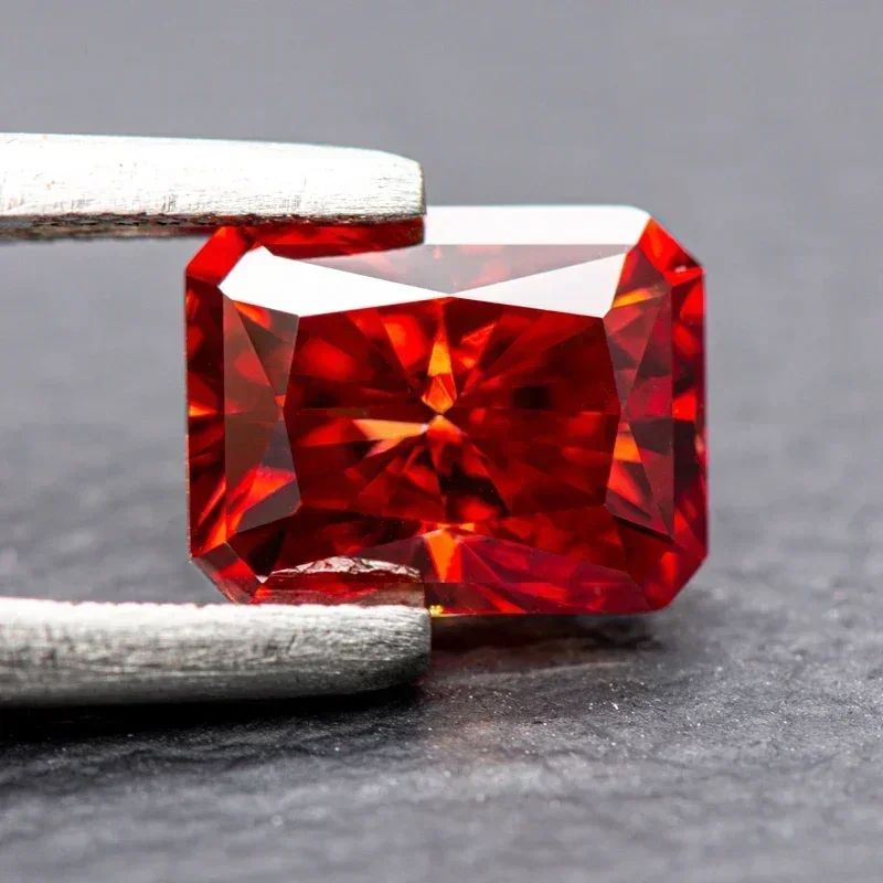 Moissanite Radiant Cut VVS1 Garnet Color with GRA Certificate for DIY Charms Beads Jewelry Making Pendant Earrings Materials