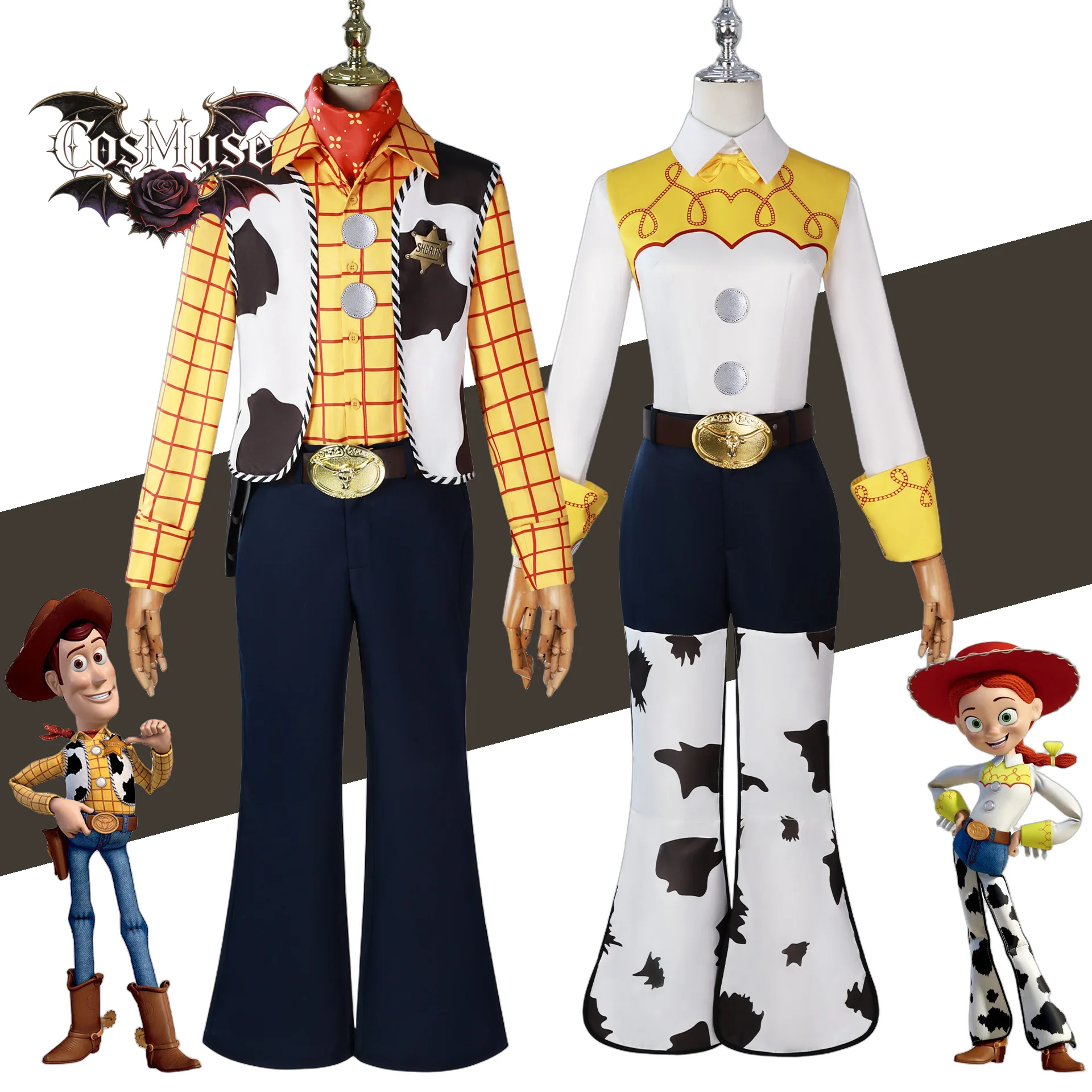 costume-de-cosplay-woody-jessie-pour-couples-ensemble-complet-pour-femmes-et-hommes-tenues-de-fete-d'halloween-et-de-noel-avec-chapeau-et-perruques