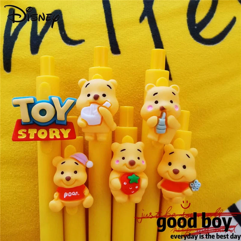 Imagem -02 - Disney Cartoon Gel Caneta Bala Ferramentas de Escrita Papelaria 0.5 Preto Animação Winnie The Pooh Push-tipo Estudante Exame Canetas 36 50 Pcs