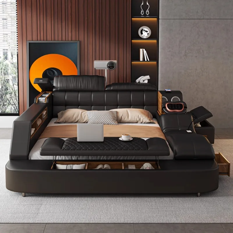 

180x220cm Frame Bed Massager Luxury Headboard Multifunctional Bed Storage Nightstands Letto Matrimoniale Bedroom Furniture