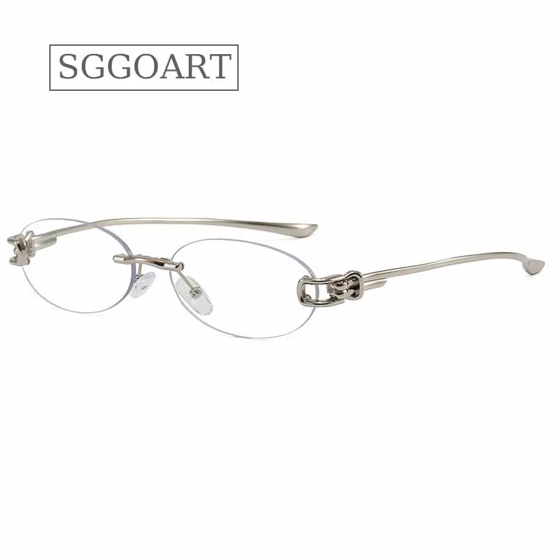 New Oval Rimless Blue Light Blocking Glasses Men Women Metal Frame Lightweight Comfortable Anti Eye Strain Computer Eyeglasses