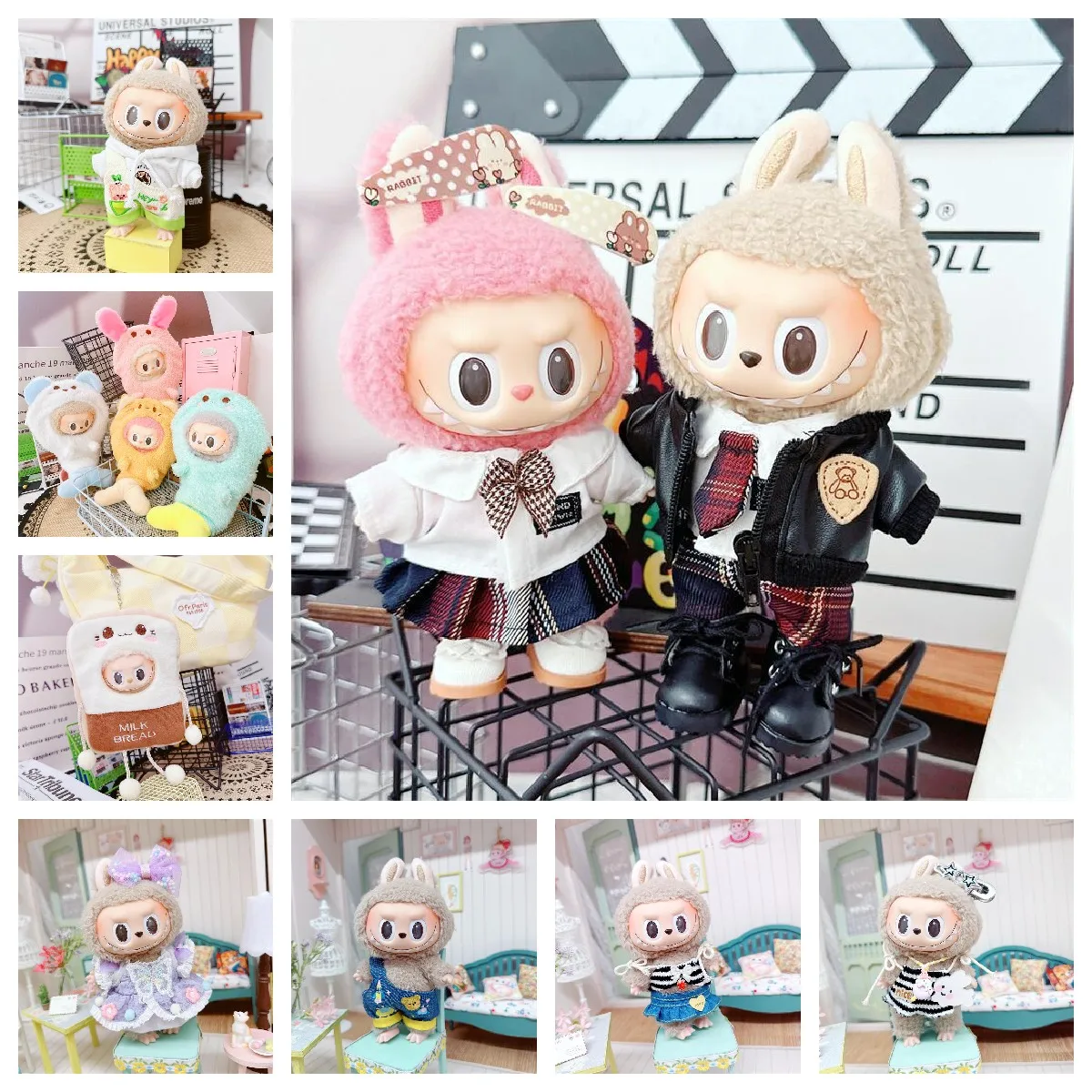 17cm Labubu Doll Clothes Set Doll Accessories Cartoon Bread French Fries Broccoli Hatwear Hot Girls Cool Boy Clothes Set Gift