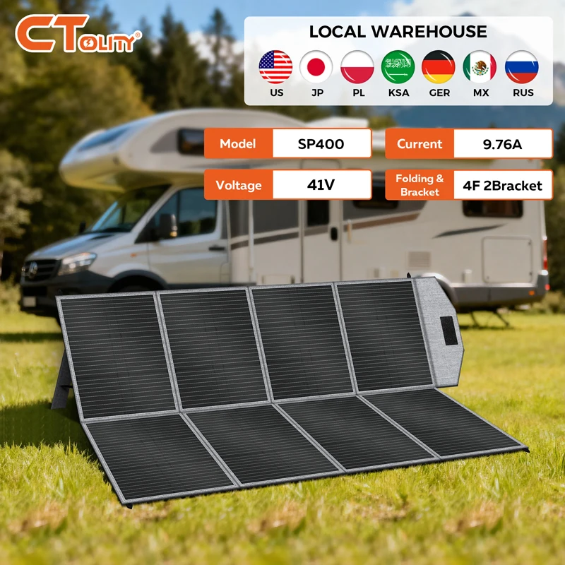 CTOLITY 400W Faltbares Solarpanel USB Typ C Wiederaufladbar 41V mit A-Klasse ETFE IP68 Wasserdicht Hocheffizient für Wohnmobile und Camping