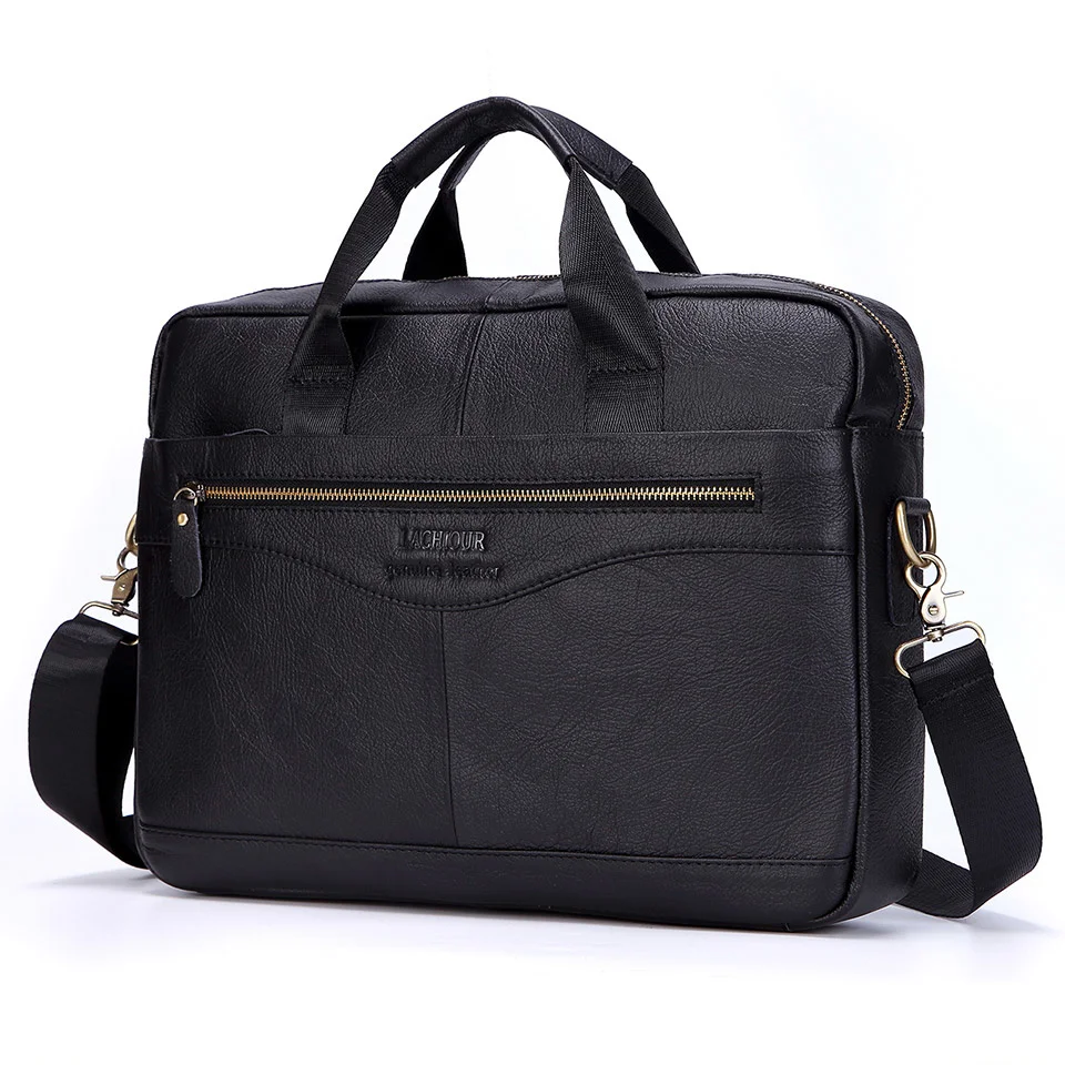 

Leather Men Genuine Briefcase Male Large Handbags Black Men's 15.6" Laptop Bag Shoulder Busines Messenger