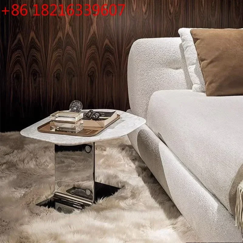 YAO Luxury Modern Marble Side Table, Irregular Tabletop with Metal Base, Minimalist Accent End Table for Living Room & Home Deco