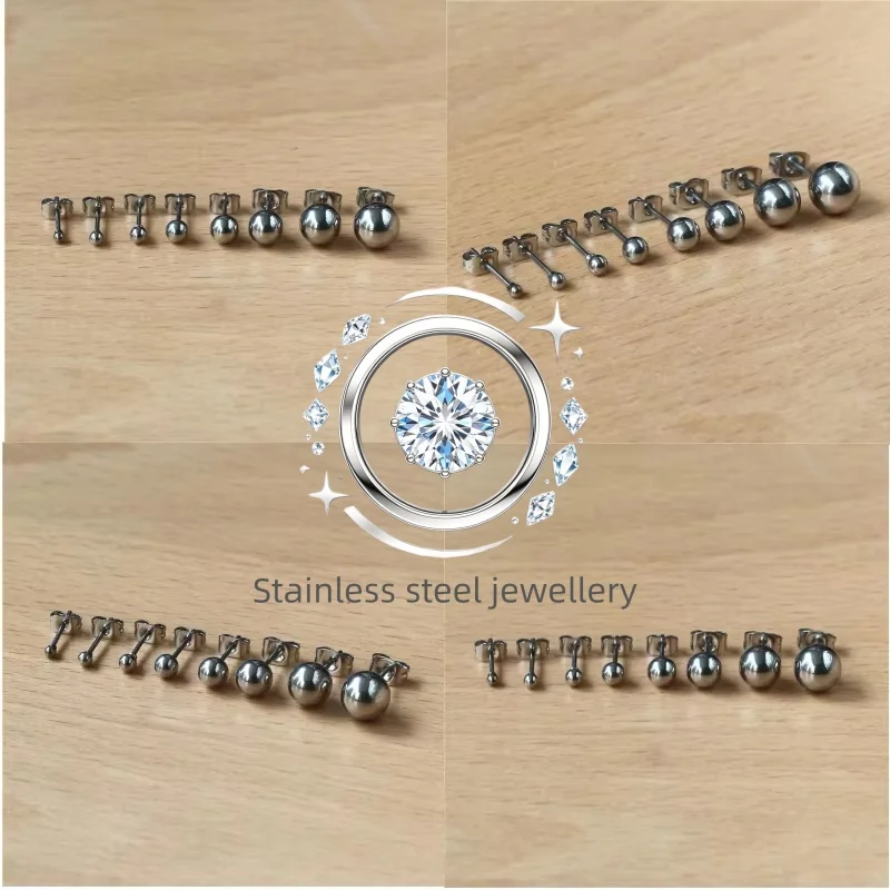 Allergy-Free Stainless Steel Stud Earrings round Ball Push-Back Ear Post Vacuum Plated Jewelry 2mm-8mm Size Variety