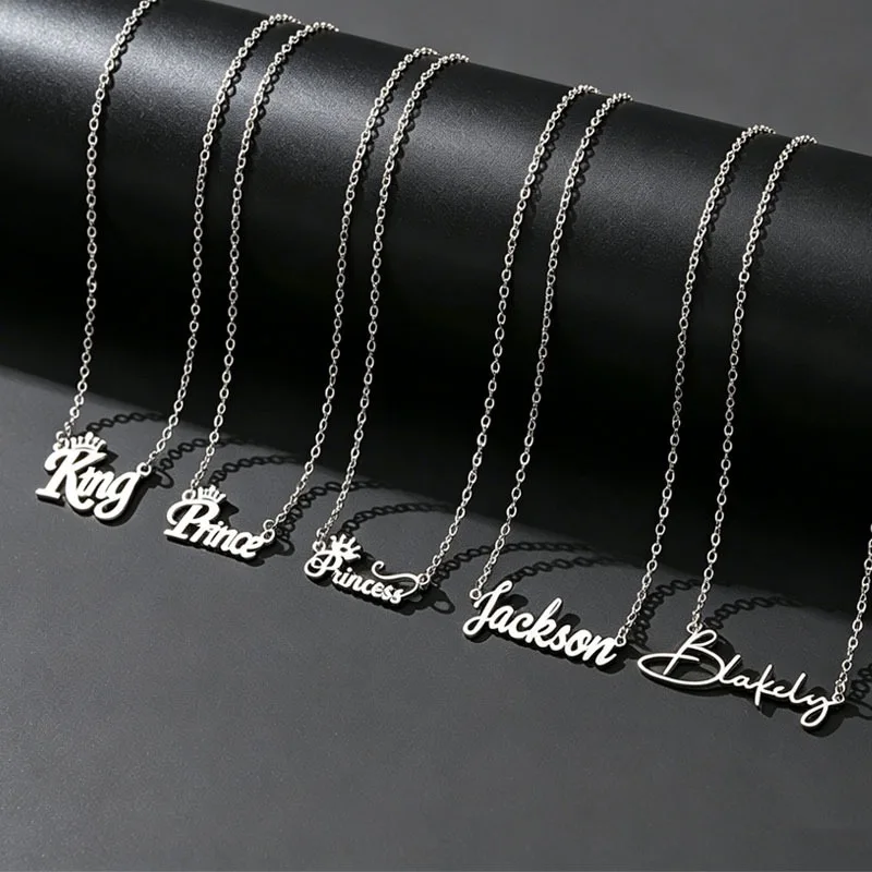 Custom Stainless Steel Cut Name Necklace Laser Engraved Personalized Letter Pendant Fashion Minimalist Luxury Style Holiday Gift