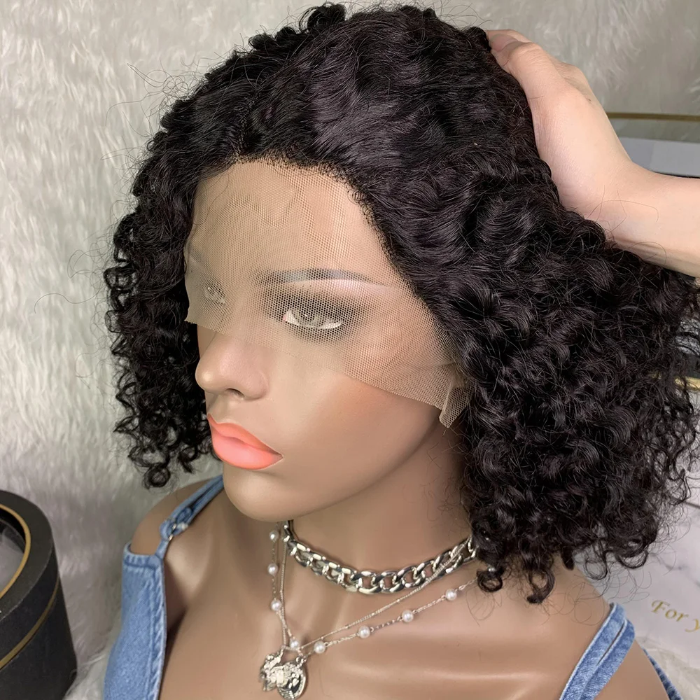 

13x4 HD Lace Frontal Wigs 16 18 Inch Curly Pixie Bob Wig Deep Wave Lace Front Wig Jerry Curl Human Hair Wigs for Black Women