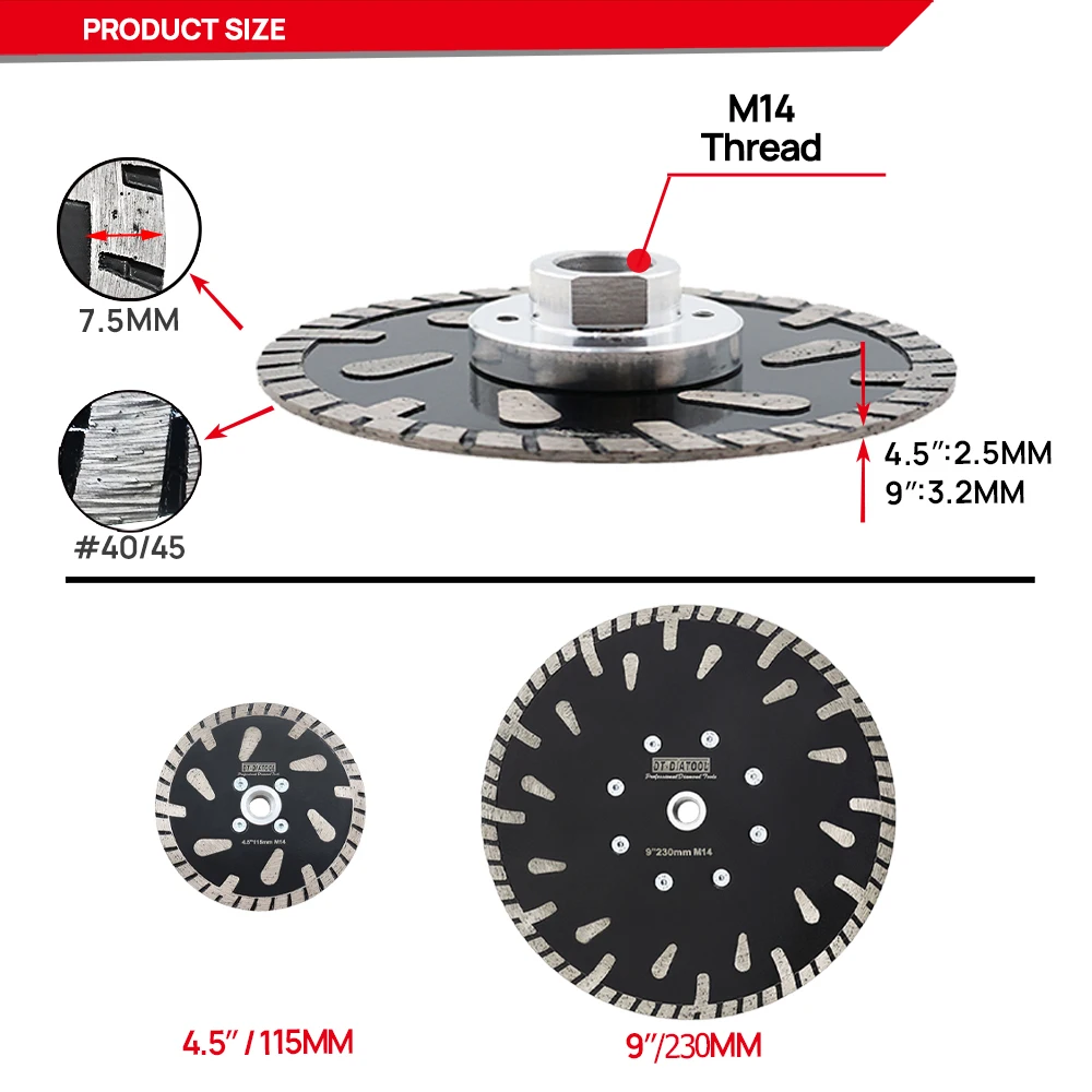 DIATOOL 1pc Dia115/230mm Diamond Disc Saw Blade Granite Marble Concrete Brick making Grinding Stone Disc M14 or 58 11 Thread