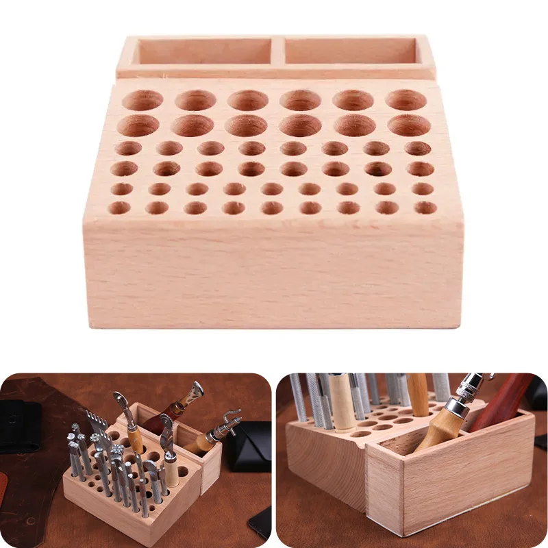 IMZAY 46/68/98 Holes Handwork Tools Holder Box Wooden Rack Leather Craft Punching Tools Organizer Carving Drill Bits Storage