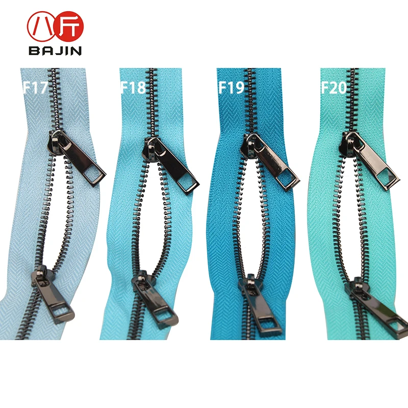 3#5# black copper chain teeth double sliders powder blue azure cyan blue turquoise apple green military blackish green zipper