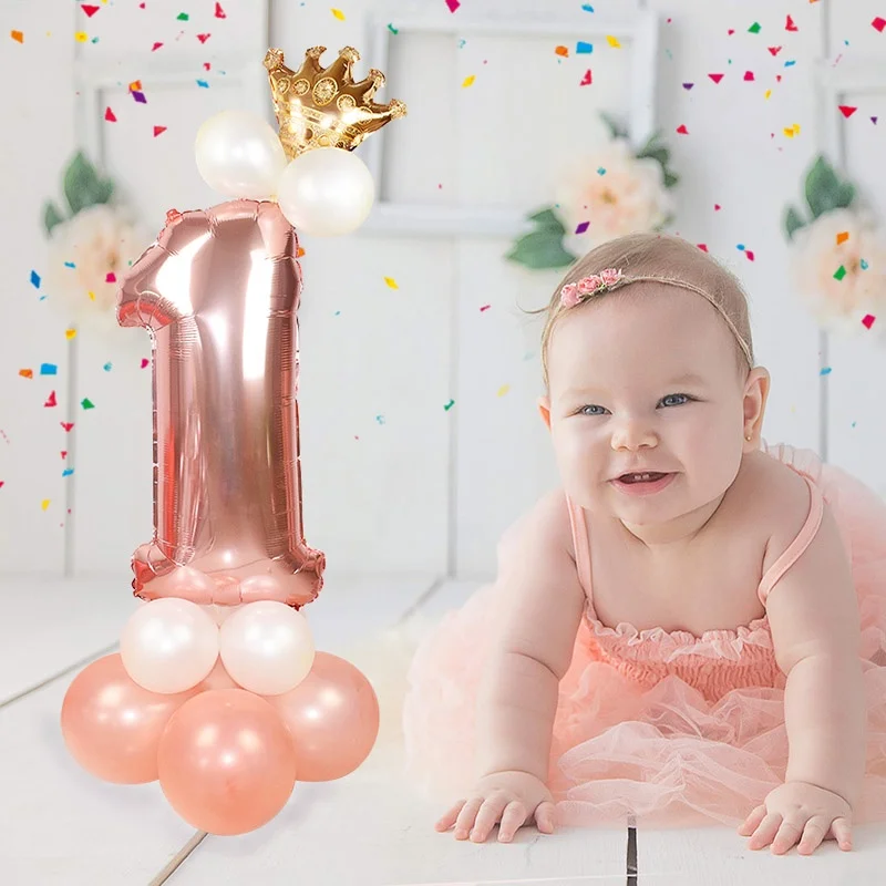 

13Pcs/Set Rose Gold Number Foil Balloons Happy Birthday Balloons Kids Birthday Party Decorations Baby Shower Number Balloons