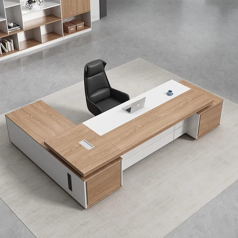 

Комплект офисной мебели: стол и кресло руководителя, простой современный дизайн, двойной шкаф, представительский стиль, для менеджера, начальника, большой размер.