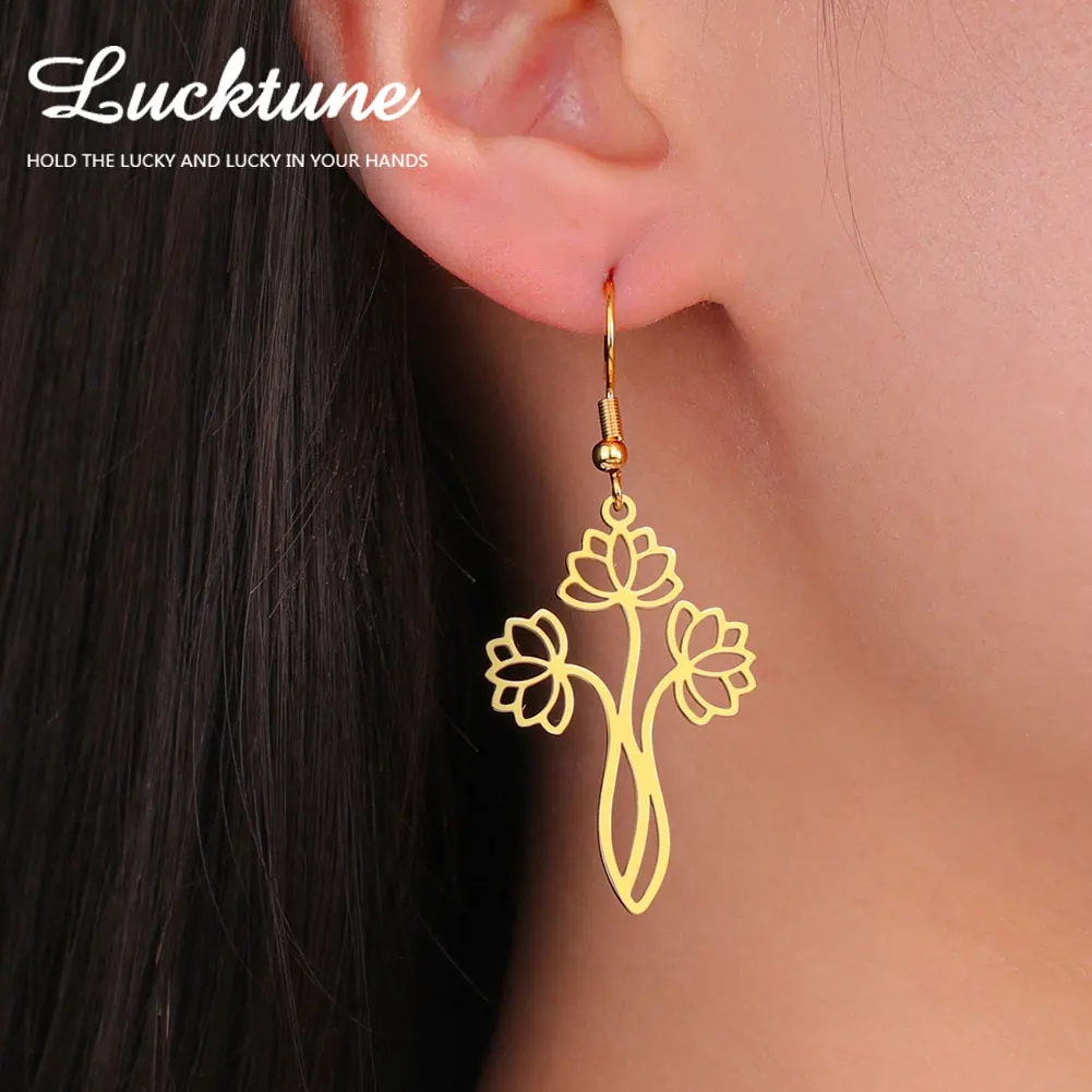 Lucktune Lotus Yoga budismo flor colgante pendientes de acero inoxidable pendiente de mujer Color oro joyería fecha fiesta regalo venta