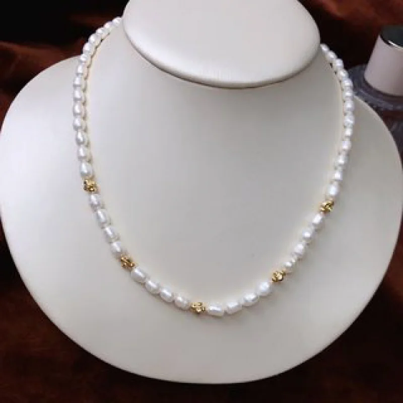 

Натуральный пресноводный жемчуг, нишевая дизайнерская цепочка на ключицы, рисовые бусины, детское легкое роскошное ожерелье Zhuji в одном стиле