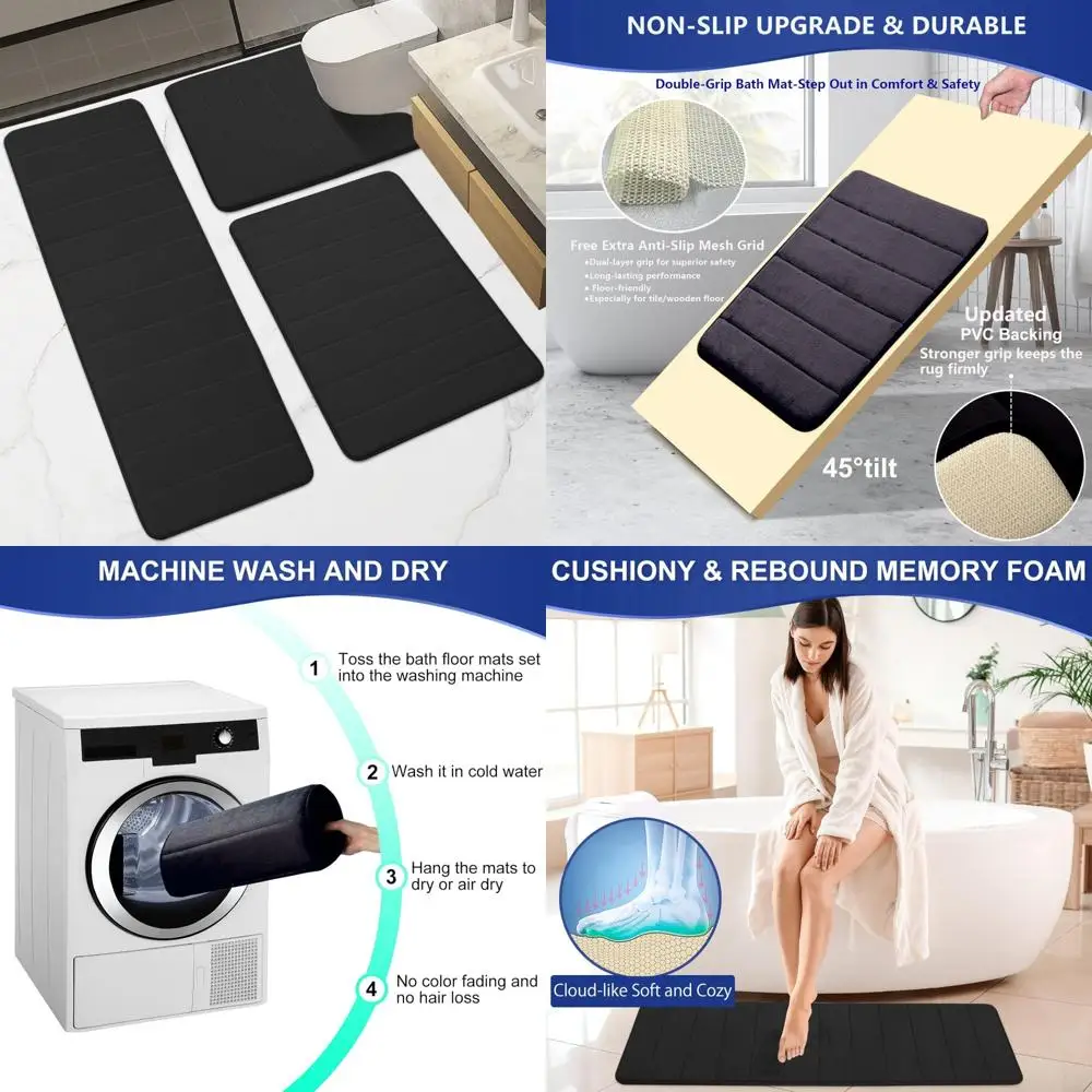 

Наборы ковриков для ванной из пены с эффектом памяти, состоящие из трех предметов │ Очень толстый, мягкий, впитывающий, нескользящий, улучшенный │ моющийся коврик для туалета и ванной, коврик для душа