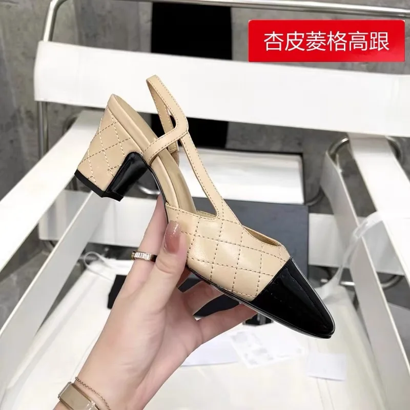 Plus Size Mixed Strap Closed Toe Sandals Women's Embroidery Thread Plaid High Heel Shoes Side Empty Leather Shoes New2024Versati