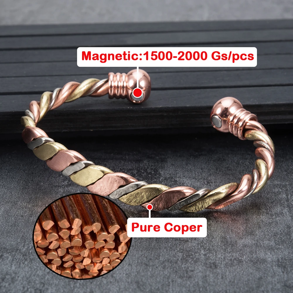 Vinterly Magnetic Bracelets Pure Copper Rose Twisted Adjustable Cuff Health Energy High Magnets Bangles Resizable Women Jewelry