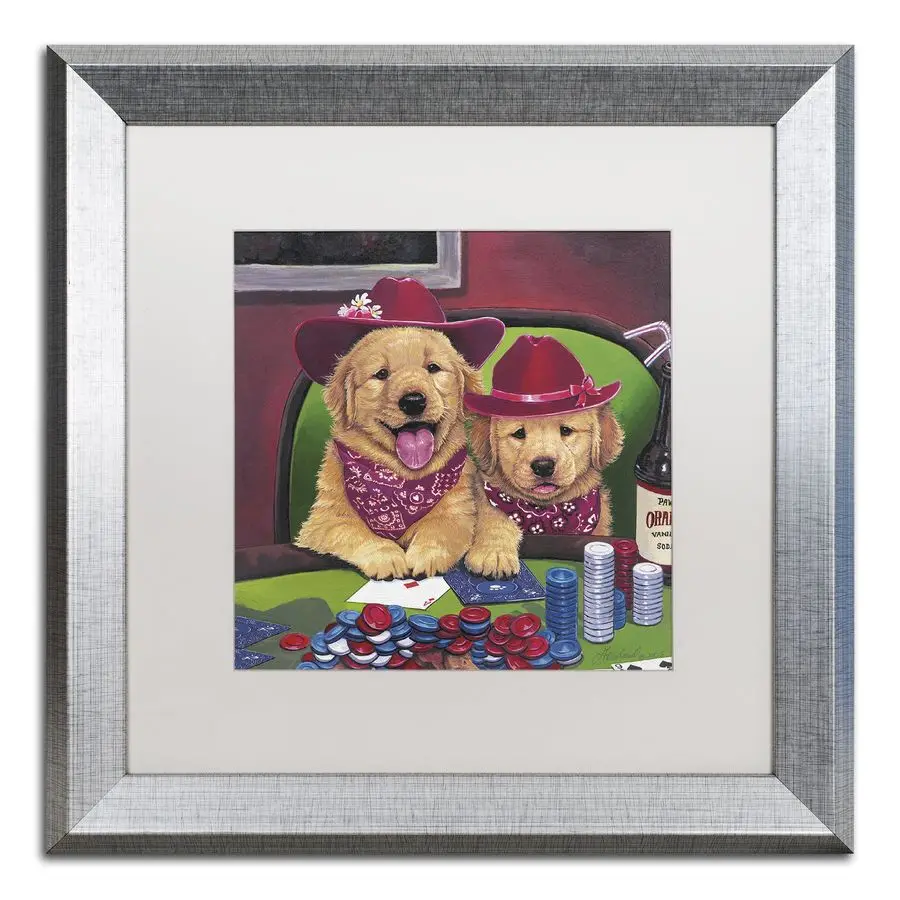 

Fine Art ALI1947S1616MF Poker Dogs by Jenny Newland, White Matte, Silver Frame 16x16Inch, 16x16