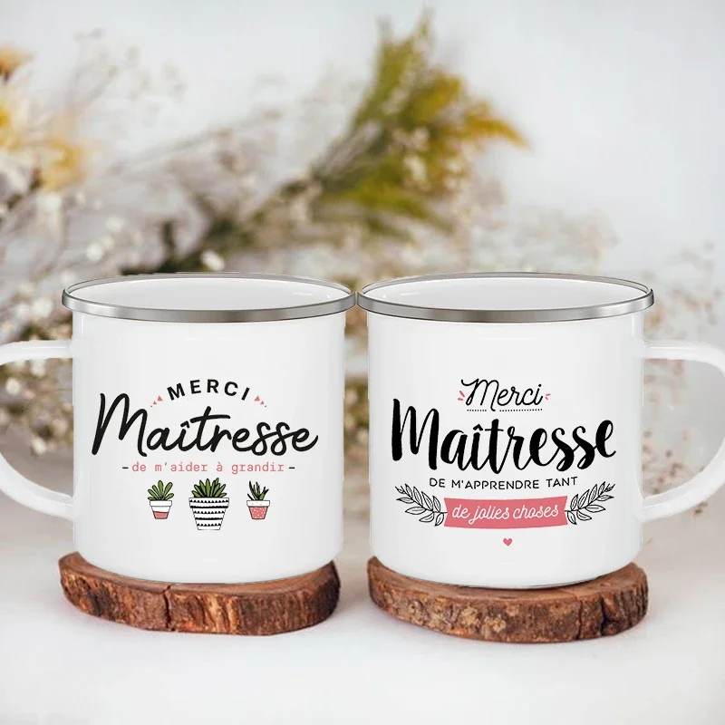 Thank You Teacher Print Mugs Creative Coffee Cups Drinks Water Milk Cup Enamel Mug School Handle Drinkware Gifts for Teacher