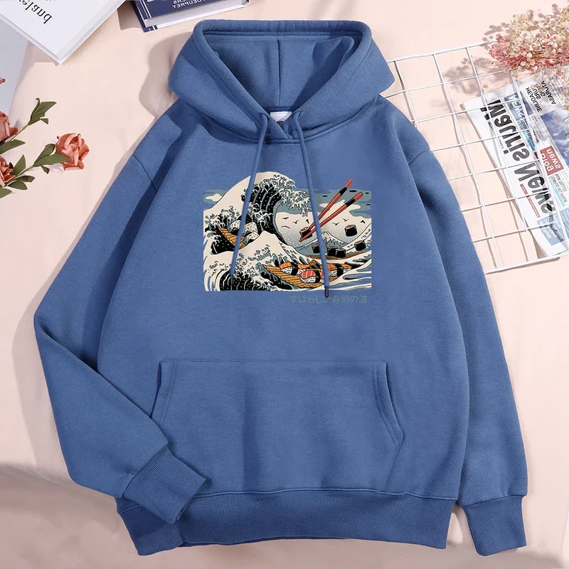 The Great Sushi Wave Printing Hoodies Men Women Fashion Casual Hoodies Comics Hip Hop Hoody Casual Comfortable Couple Hoody