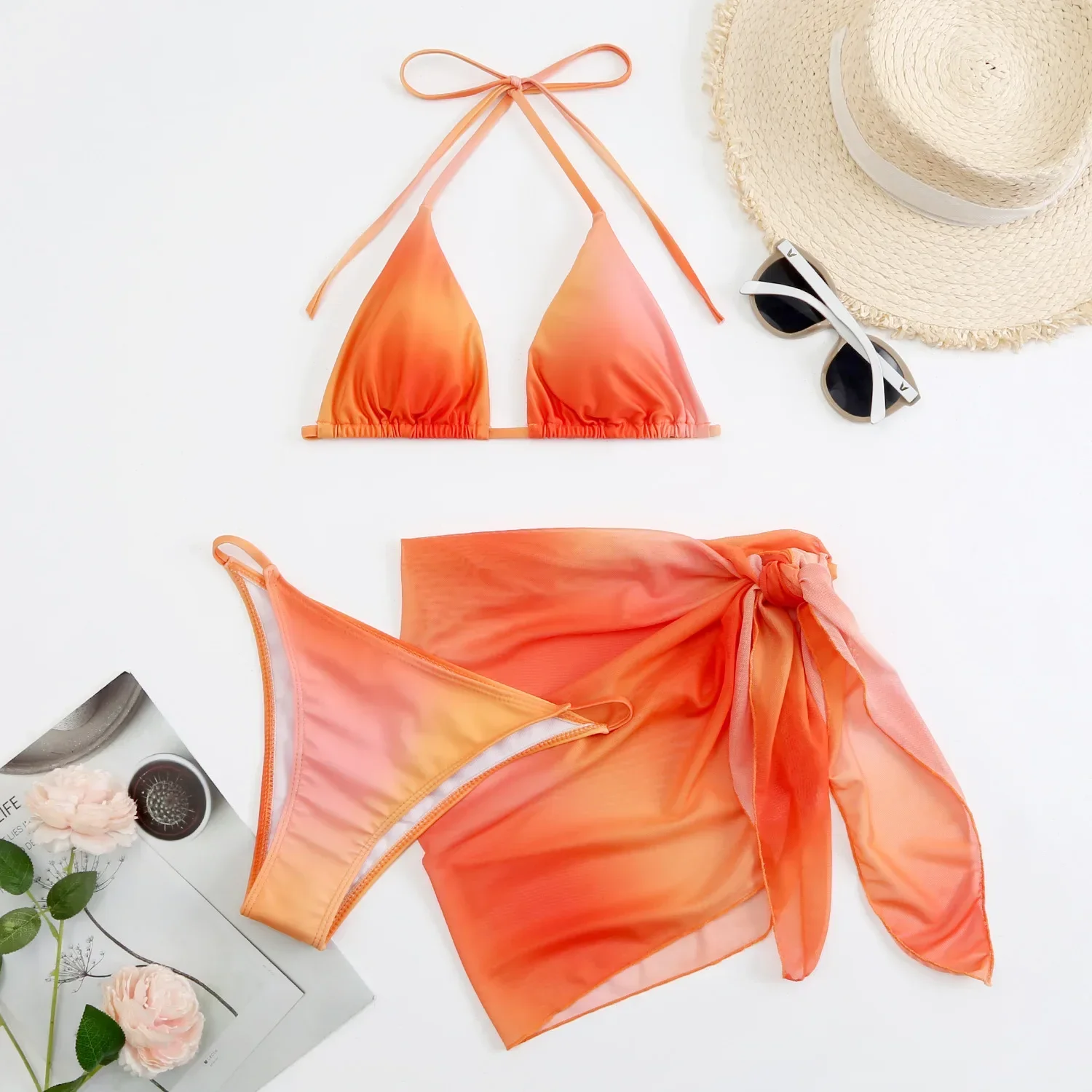

3 Pieces Bikini Set with Skirt Tie Dye String Thong Bathing Suit Women Swimsuit Female Swimwear Beach Wear Swim Lady Summer