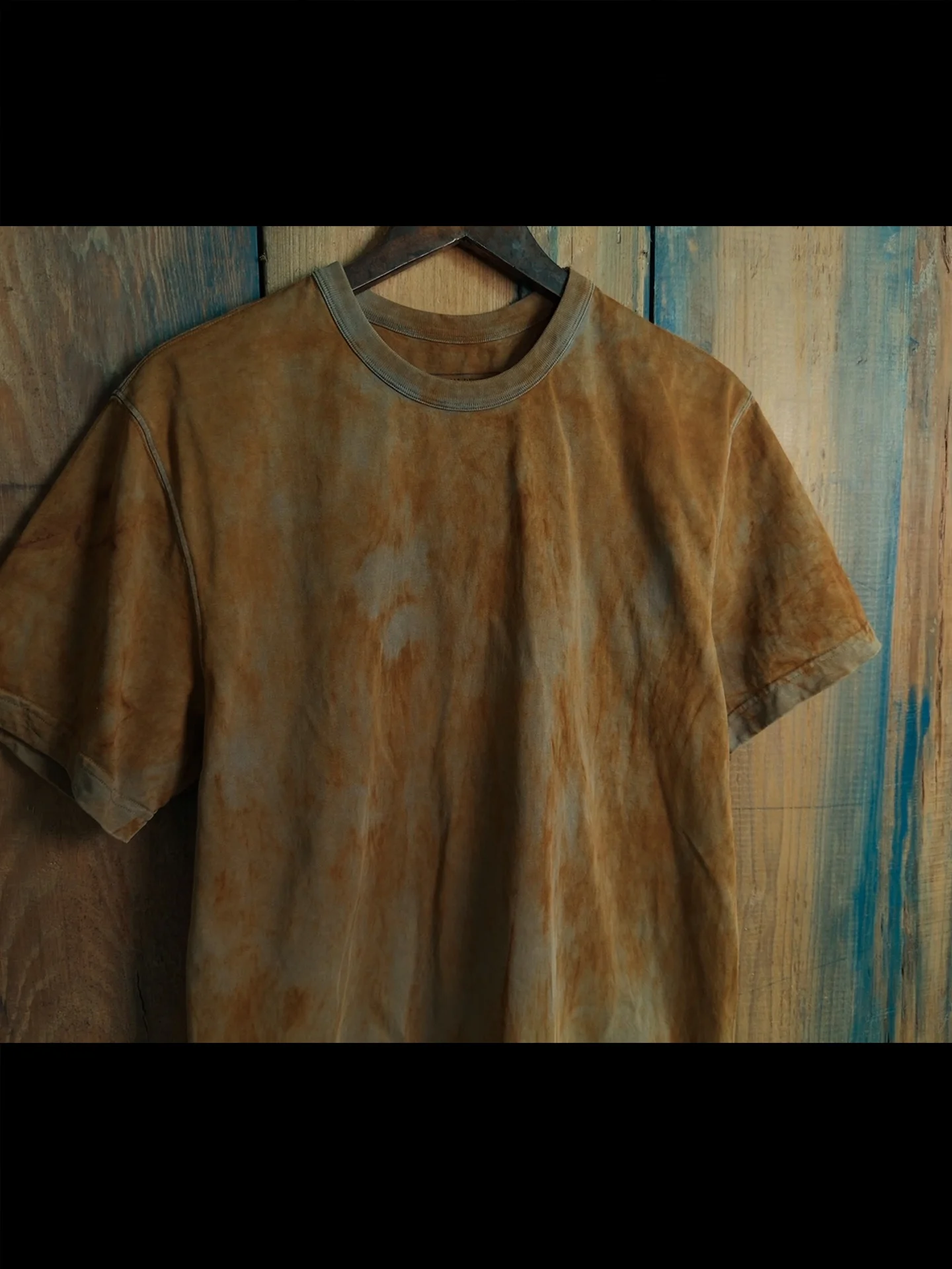 Retro American Handmade Pure Cotton Short Sleeve T-Shirt Plant Dyeing Chestnut Rust Dyeing Worn Base Layer Men's Top