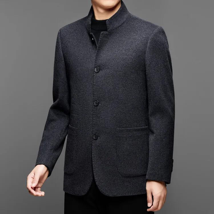 

HOO 2024 men's autumn new stand-up collar blazer slim fit, business casual high-end woolen blazer