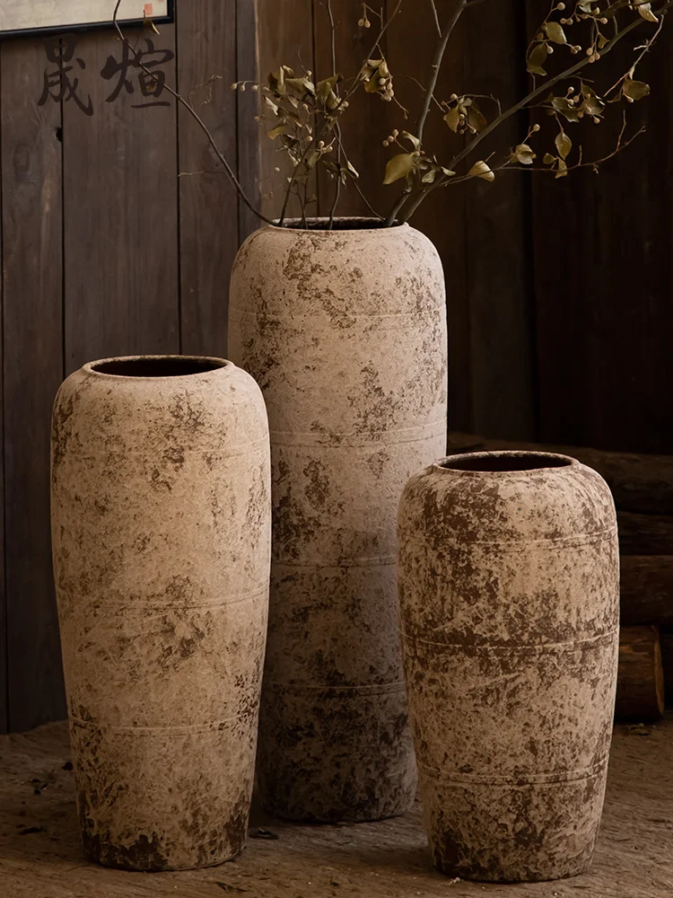 Floor-to-ceiling vase, quiet wind, ceramics, high-grade home decoration, retro coarse pottery