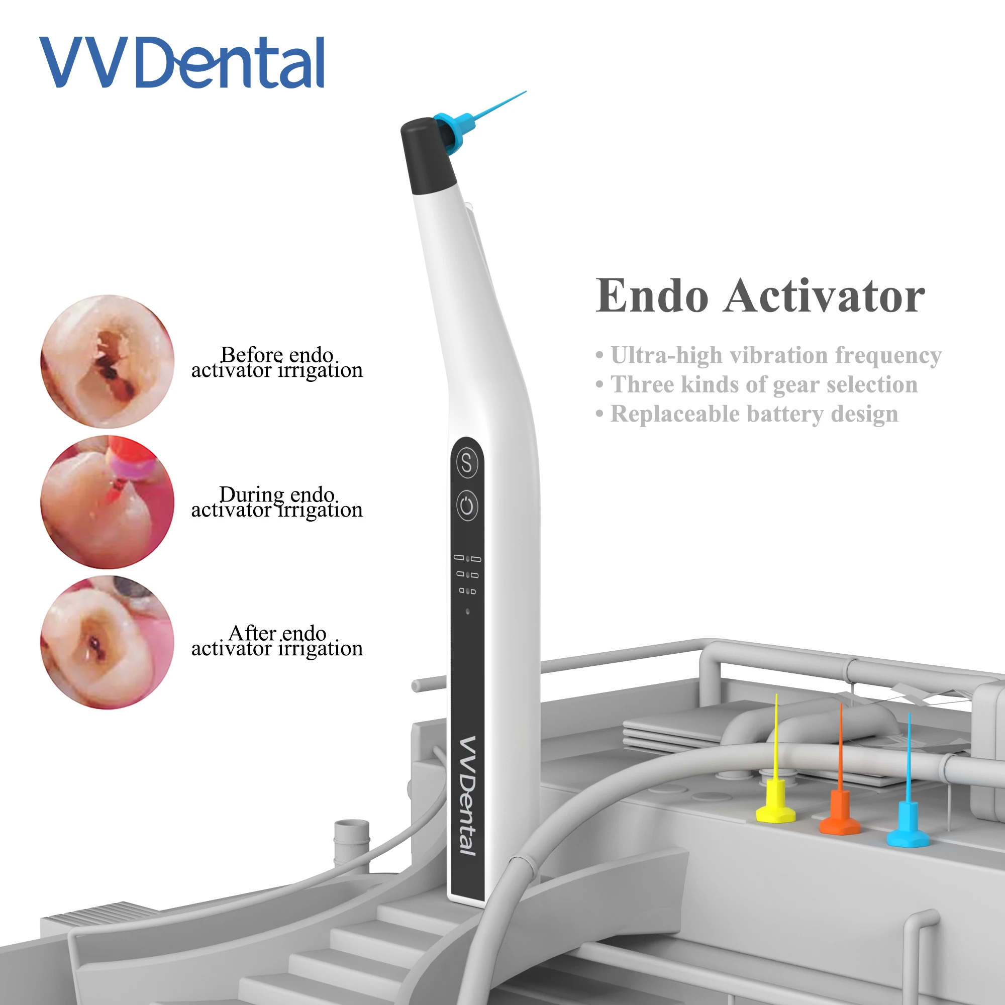 

D​ental Root Canal Sonic Irrigator with 60pcs Endo Files for Endodontic Cleaning Irrigating New Dental Endoactivator Instrument