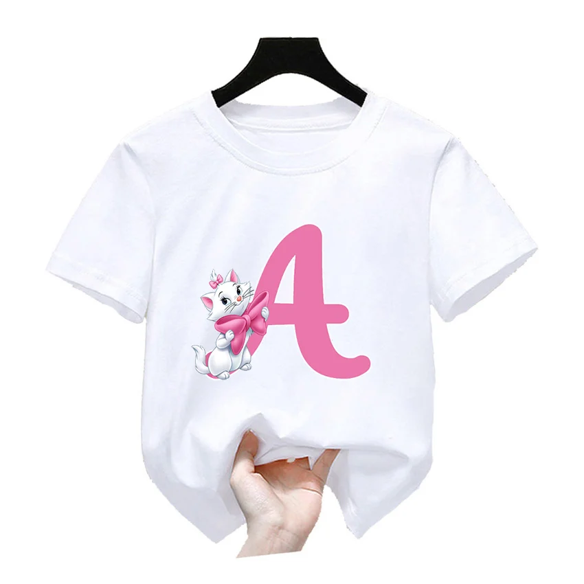 The Aristocats Marie Cat Summer Letter T-Shirt per bambini maglietta Kawaii cartoni animati Casual Kid Girl Boy top manica corta