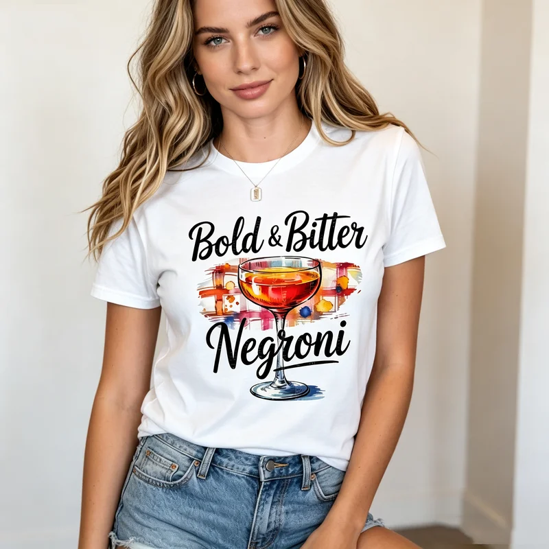 Unisex Negroni Cocktail Print T Shirt Orange Red Short Sleeve Vacation Streetwear Cotton Tees  Y2k Top Harajuku Oversized