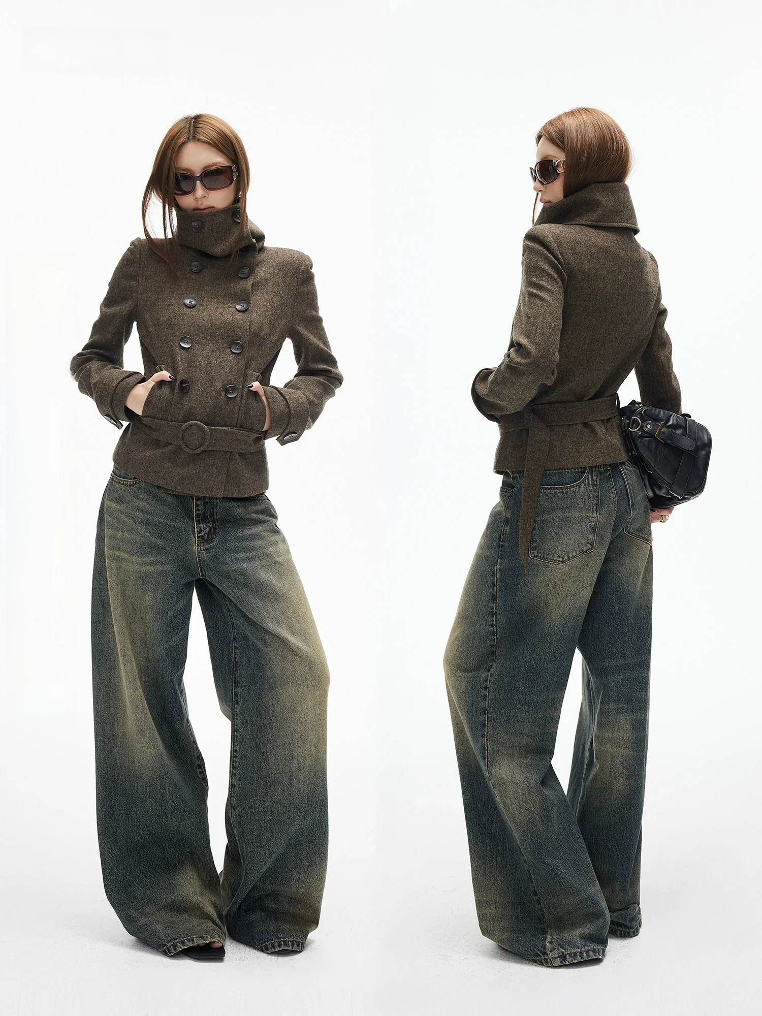 

ClassiciamxiaaUnique Cement Yellow Color Block Denim Worn Washed Deconstructed Pocket Vintage Straight Leg Jeans Casual Style