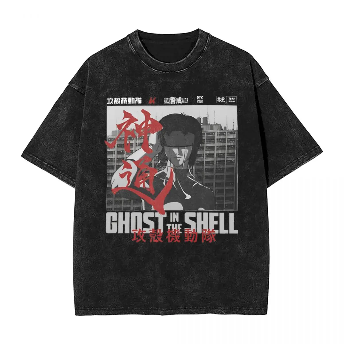 

Vintage Washed T Shirt Major Motoko Kusanagi Ghost In The Shell Cotton T-Shirts Trendy Cool Tee Shirt for Couple Summer Y2K Tops