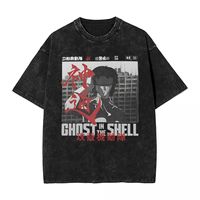 Vintage Washed T Shirt Major Motoko Kusanagi Ghost In The Shell Cotton T-Shirts Trendy Cool Tee Shirt for Couple Summer Y2K Tops